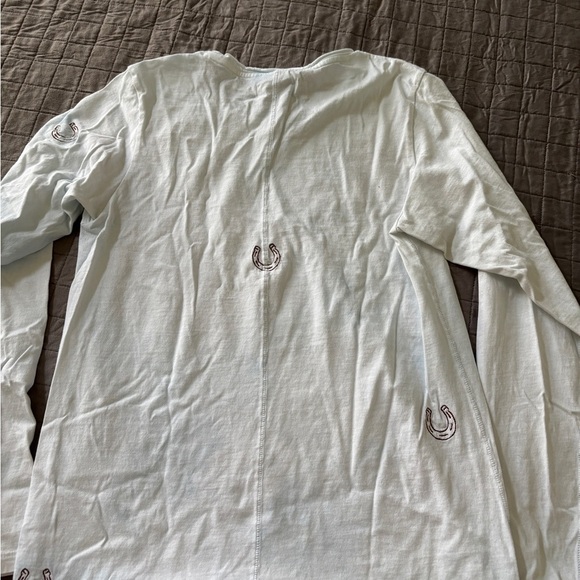 CatherineGee White Women's Top witth light blue tye dye wash. Size small - Picture 5 of 6